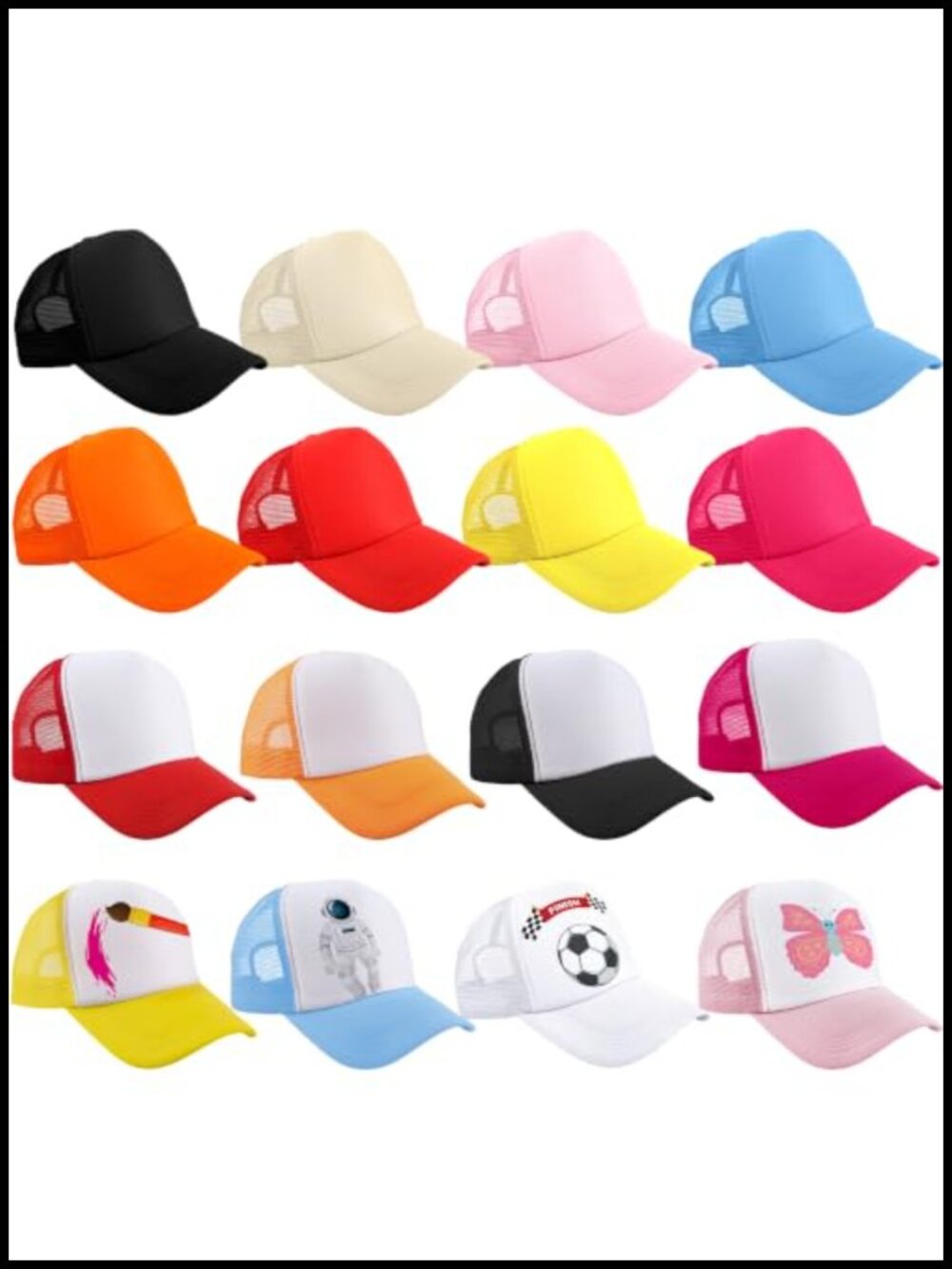 16 Pcs Kids Trucker Hats DIY Sublimation Baseball Caps Adjustable Blank Mesh
